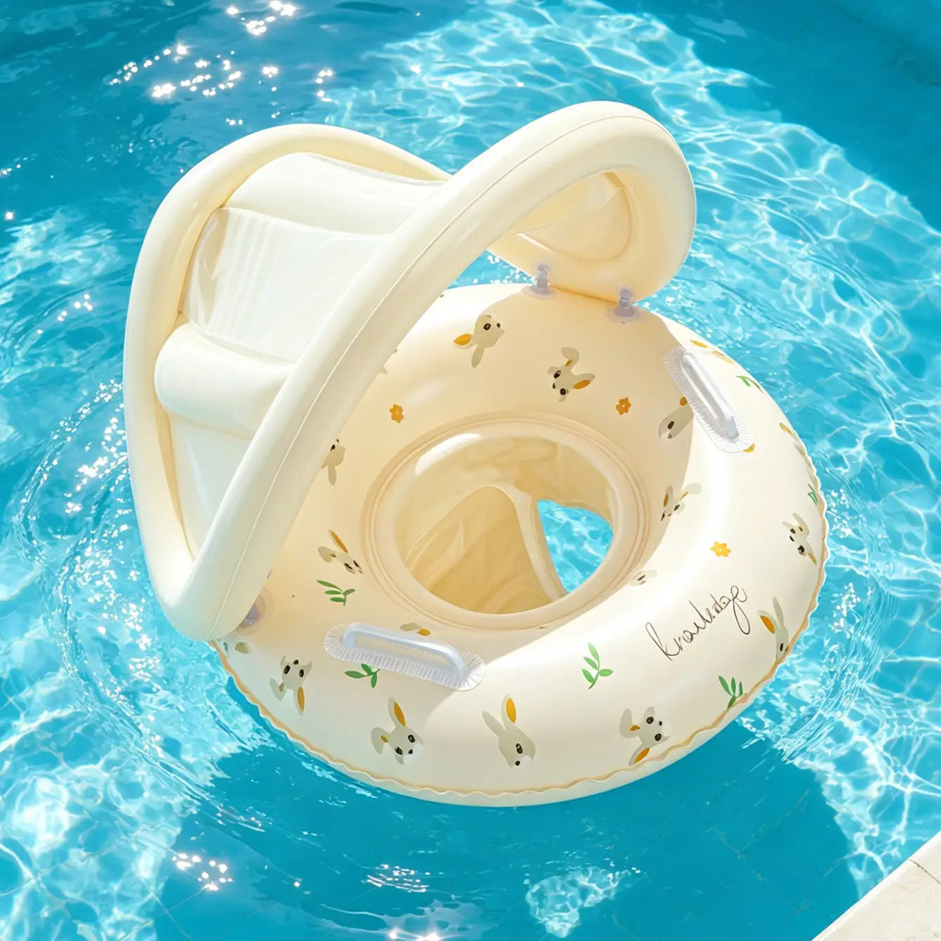1PC Inflatable Swim Ring with Canopy UPF50+ Sun Shade Seat Float Leakproof PVC Pool Float with Handles for Summer Water