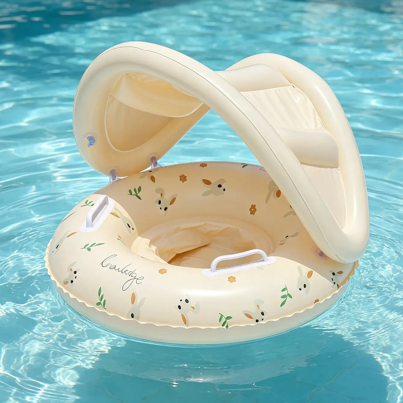 1PC Inflatable Swim Ring with Canopy UPF50+ Sun Shade Seat Float Leakproof PVC Pool Float with Handles for Summer Water