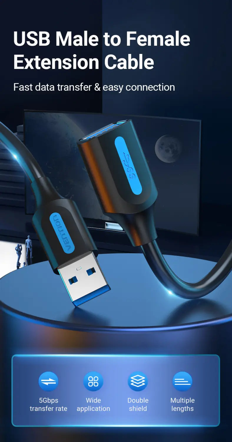 Vention USB 3.0 Extension Cable USB 3.0 2.0 Cable Extender Data Cord for PC Smart TV Xbox One SSD Fast Speed USB Cable