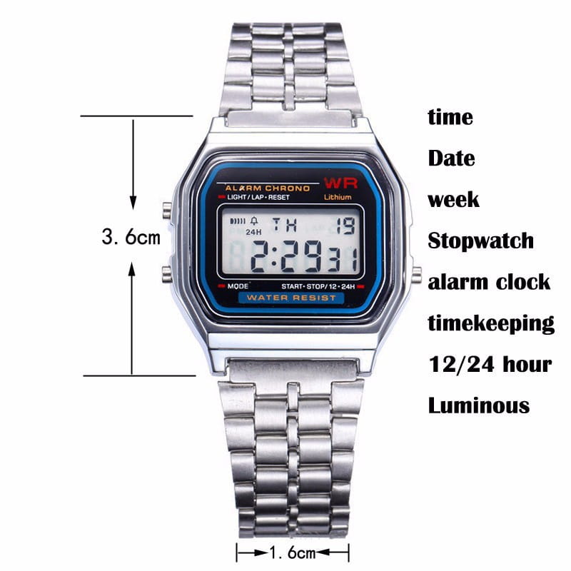 Montre Digital LED Sports Watch with Durable Steel Strap