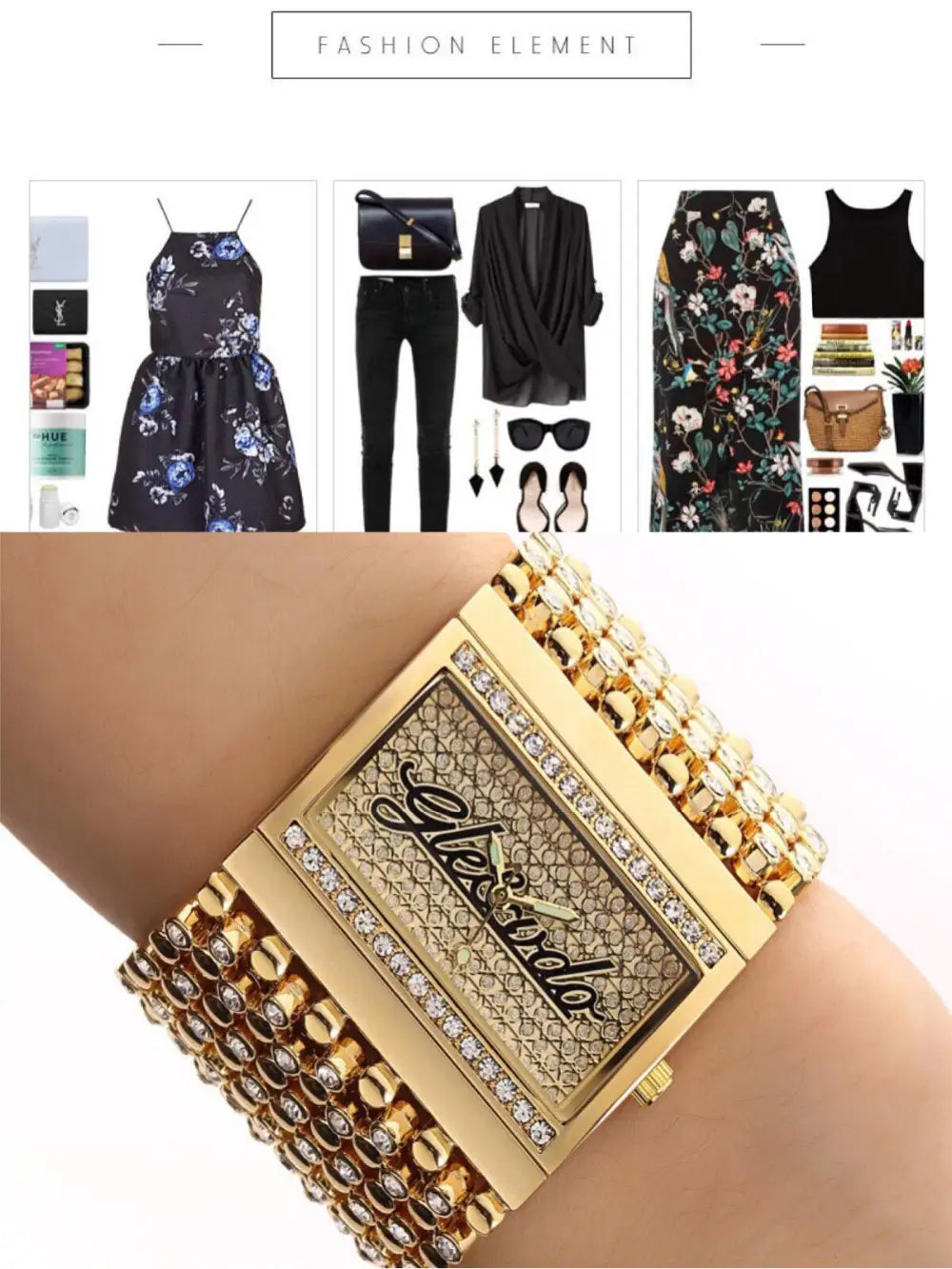 Montre Elegant Gold Quartz Analog Watch for Women