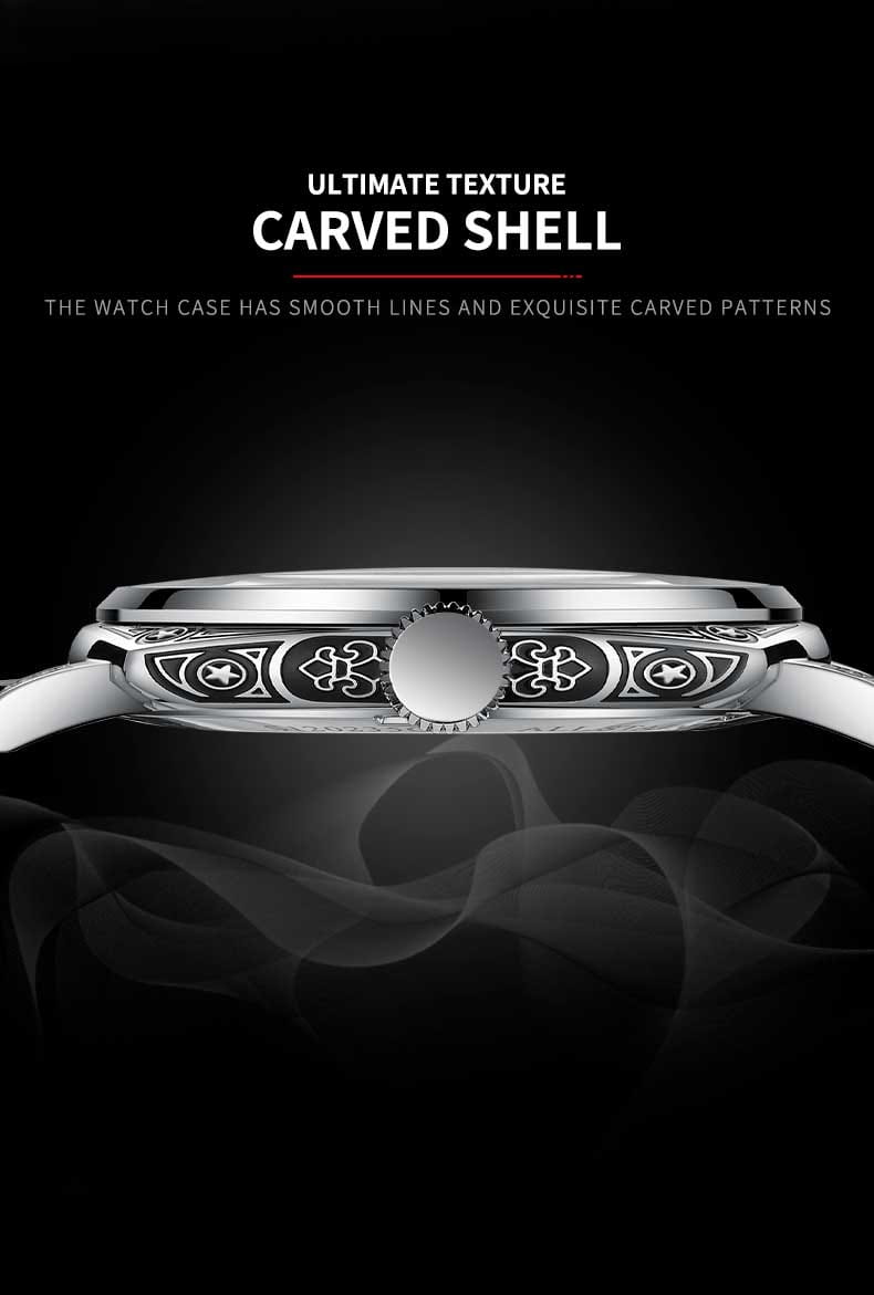 Montre Glenaw Automatic Stainless Steel Waterproof Men’s Carving Watch