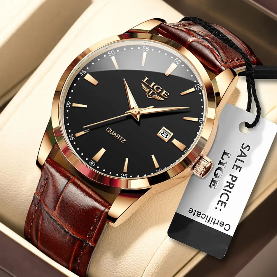 Montre LIGE Women Waterproof Leather Chronograph Watch