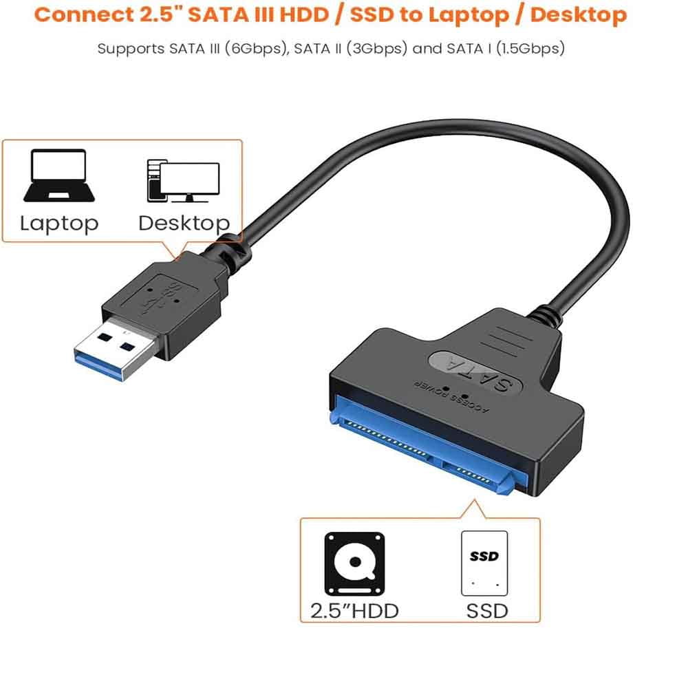 USB 3.0 SATA Cable Adapter Up to 6 Gbps Extension Computer Cables Connectors Support 2.5 Inches External Ssd Hdd Hard