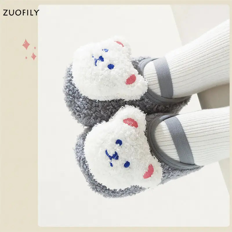 Beautiful Shoe’s Cartoon Bear Baby Shoes Winter Thick Warm Newborn Shoes Non-slip Soled Soft Plush Toddler Kids Boy