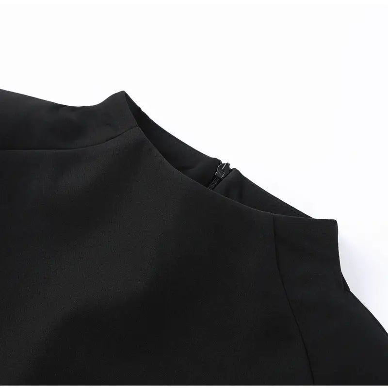 Chic Women T-shirt Stand Collar Sleeveless Cropped Elegant Top Casual Fashion Party Summer Solid Coat High Street Loose
