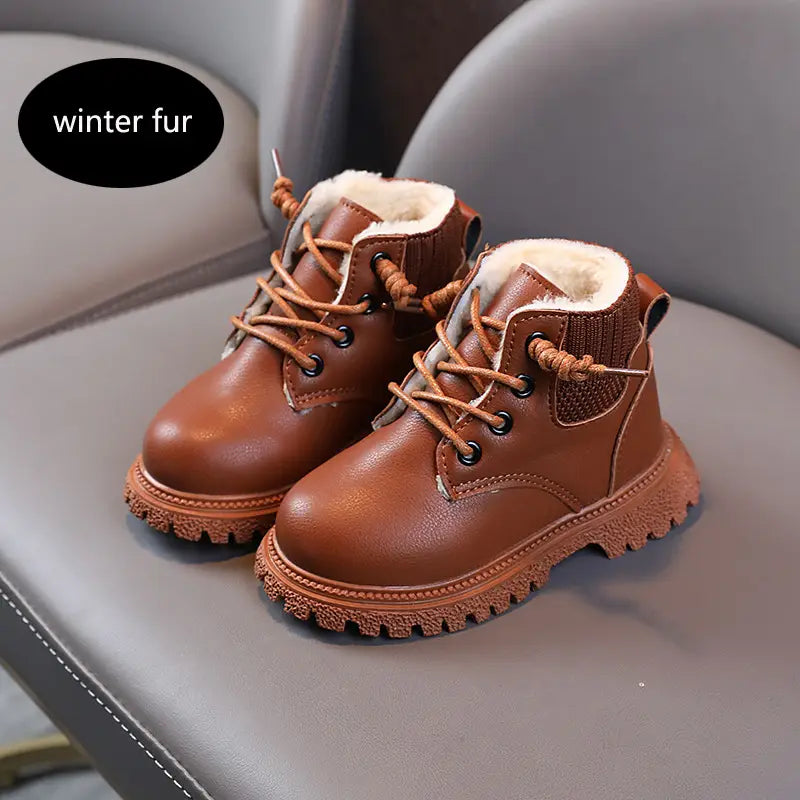 Beautiful Shoe’s Kids Leather Chelsea Boots Waterproof Children Sneakers Beige Toddler Snow Boots Girl Winter Shoe Boy