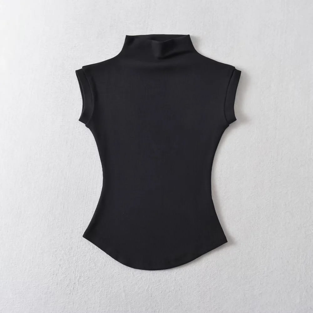 Women Summer Sexy Turtleneck Sleeveless T-Shirts Tops Solid Slim Fit Pullovers Causal Tees Shirts Female Streetwear