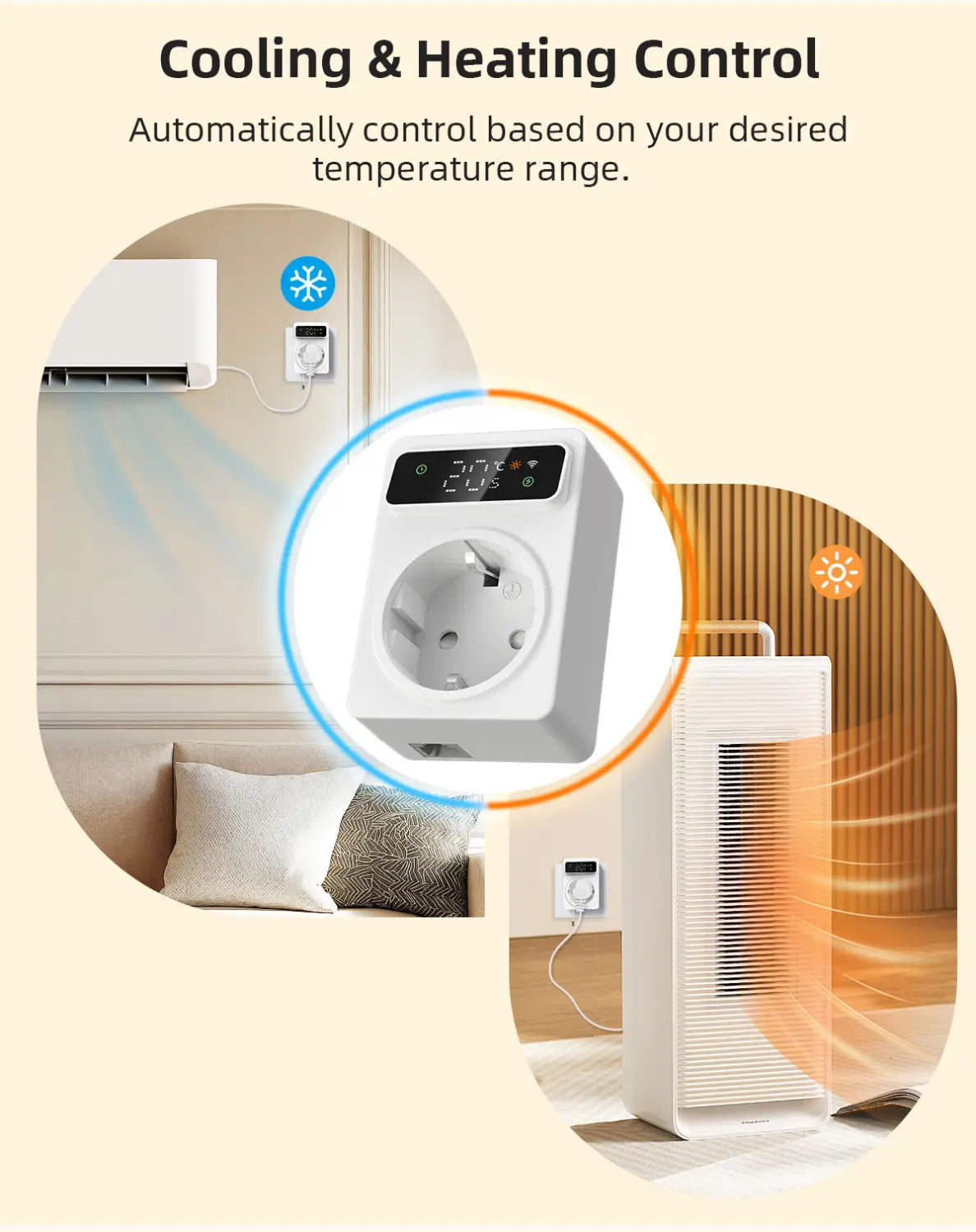 Tuya Wifi Digital Thermostat Socket 16A Precision Plug Remote Temperature Controller Timer Switch Cooling Heating 3M