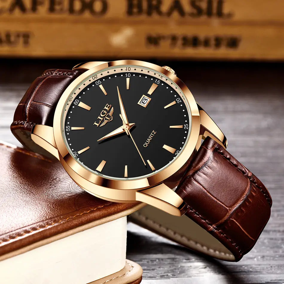 Montre LIGE Women Waterproof Leather Chronograph Watch