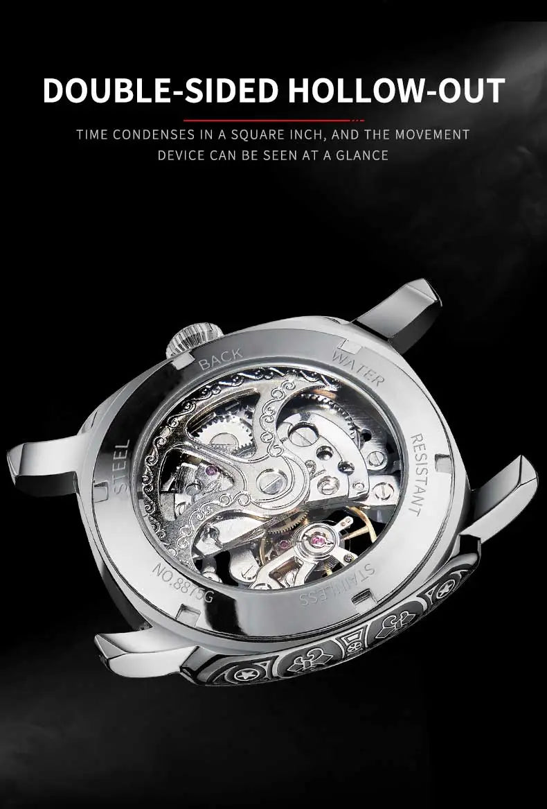 Montre Glenaw Automatic Stainless Steel Waterproof Men’s Carving Watch