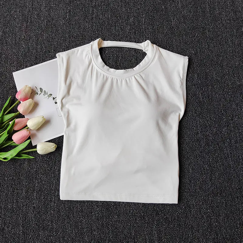 Sexy Short Yoga Top Backless Fixed Chest Pad Sports T-shirt Vest Women’s Tight Quick Drying Slimming Yoga Suit Top