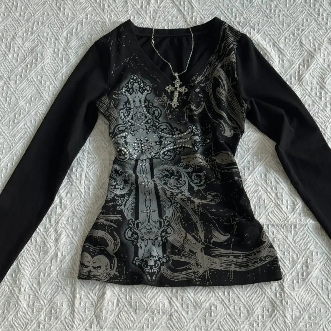 Retro Hip Hop Y2K T-Shirts Fashion Women Sexy Long Sleeve Gothic Vintage Punk Streetwear Tops Casual Slim Hot Girl