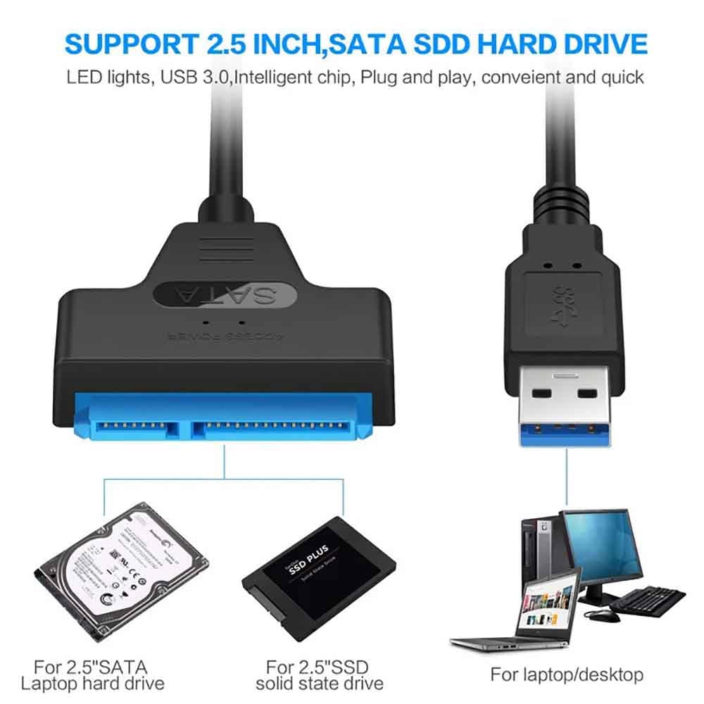 USB 3.0 SATA Cable Adapter Up to 6 Gbps Extension Computer Cables Connectors Support 2.5 Inches External Ssd Hdd Hard