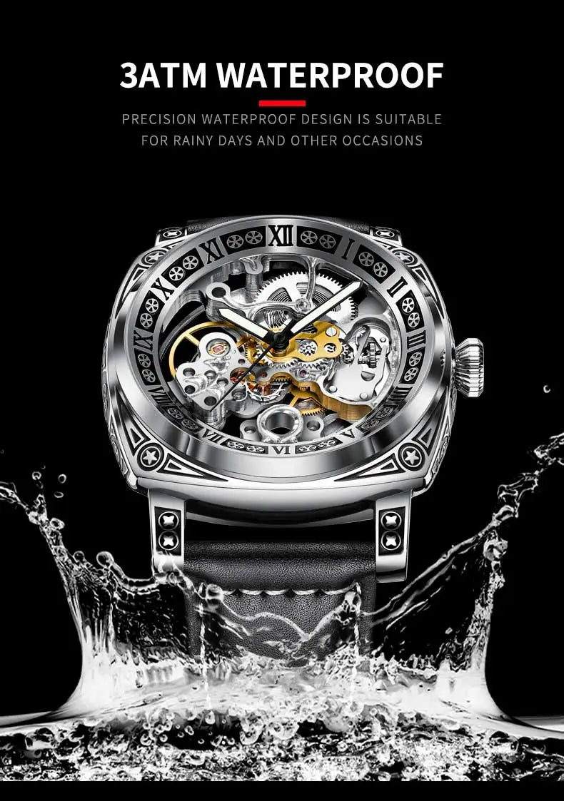 Montre Glenaw Automatic Stainless Steel Waterproof Men’s Carving Watch