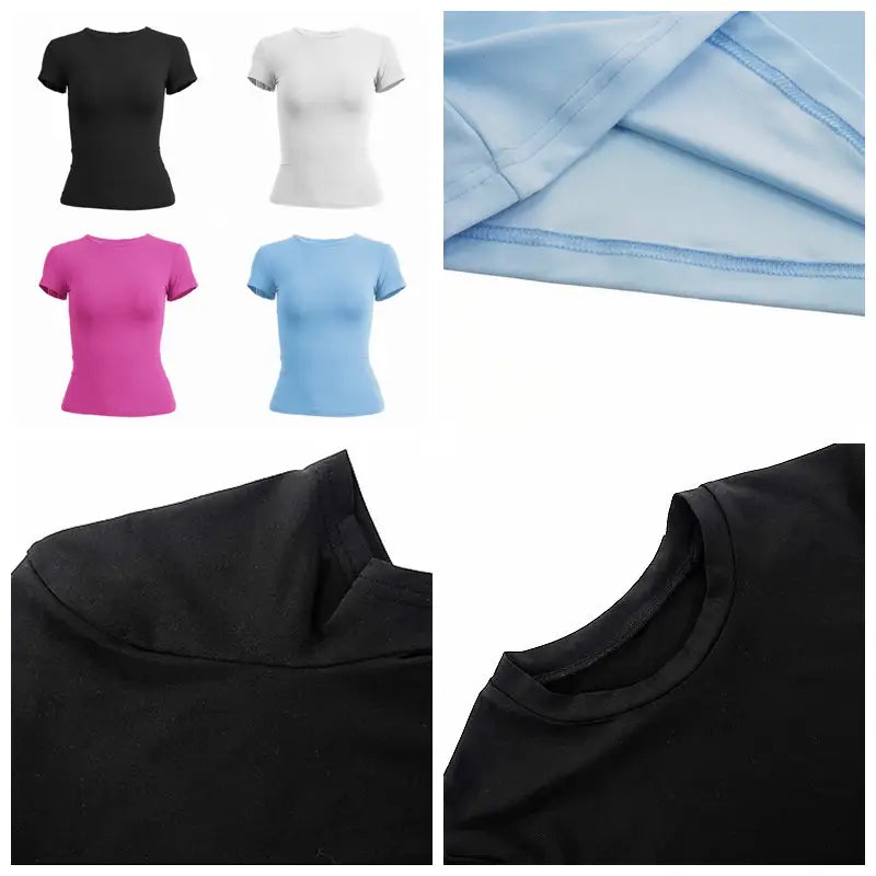 Woman Clothing Short Sleeve T-shirt Slim Fit Tops Female O-Neck Knitted Sheath Tee Shirt Street Wear Sex Sporty 2024