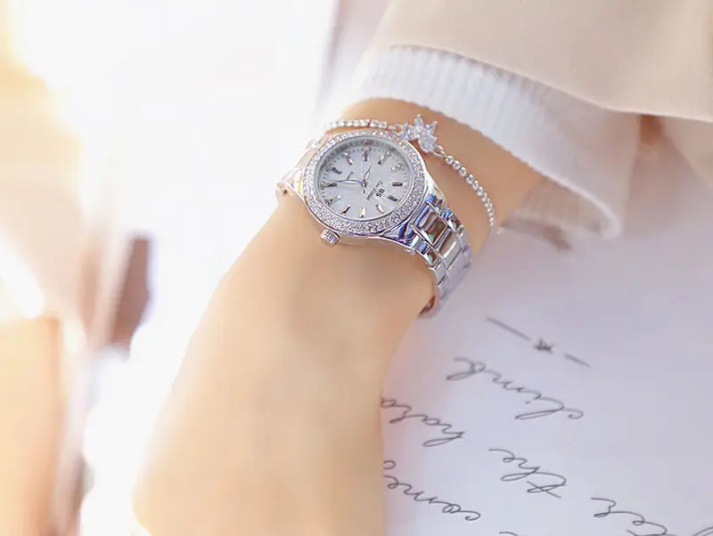 Montre Women Wrist Watches For Ladies Dress Gold Watch Crystal Diamond Women Watches Stainless Steel Silver Clock