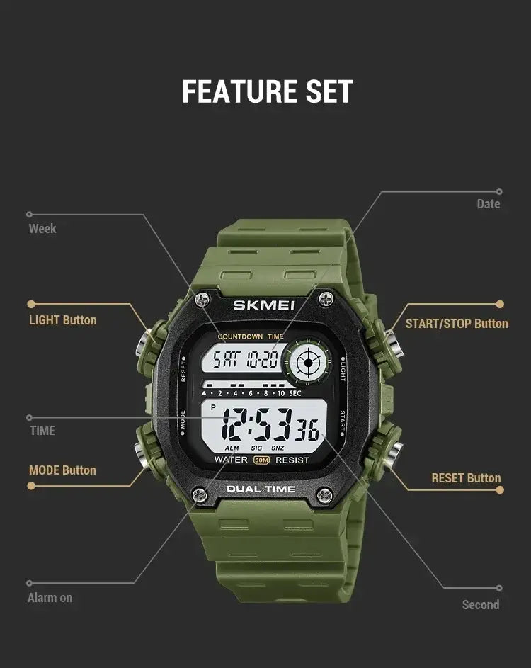 SKMEI 2126 Digital Sports Watch 50m Waterproof Countdown Alarm