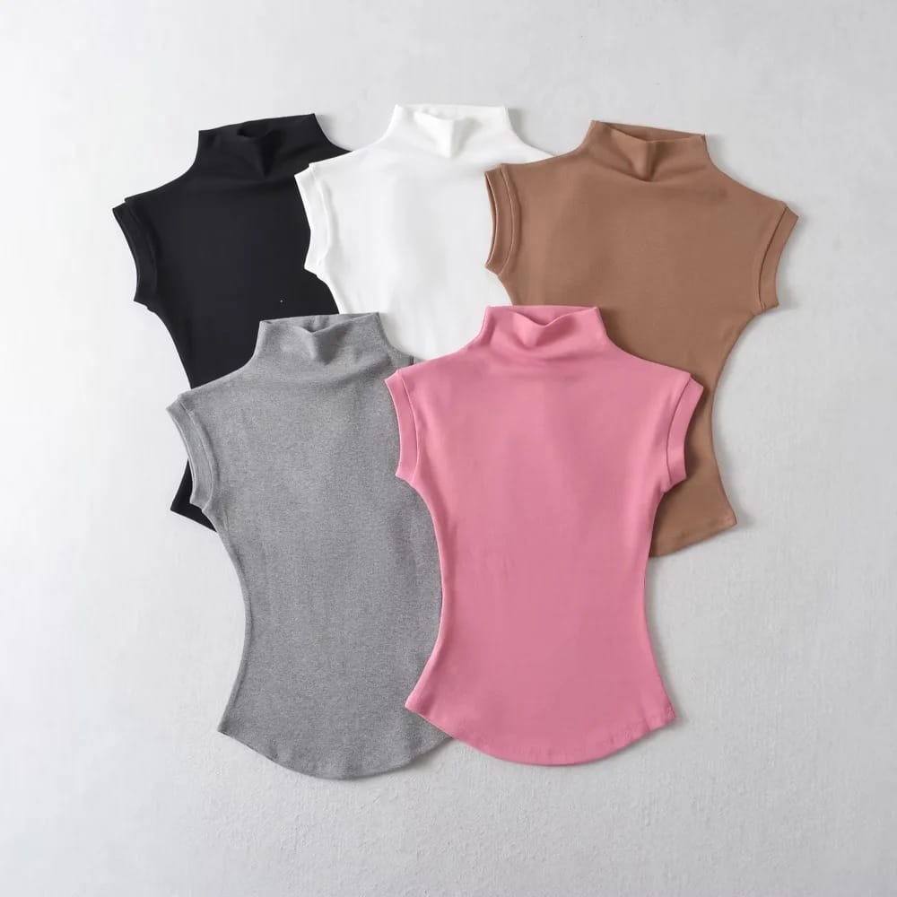 Women Summer Sexy Turtleneck Sleeveless T-Shirts Tops Solid Slim Fit Pullovers Causal Tees Shirts Female Streetwear