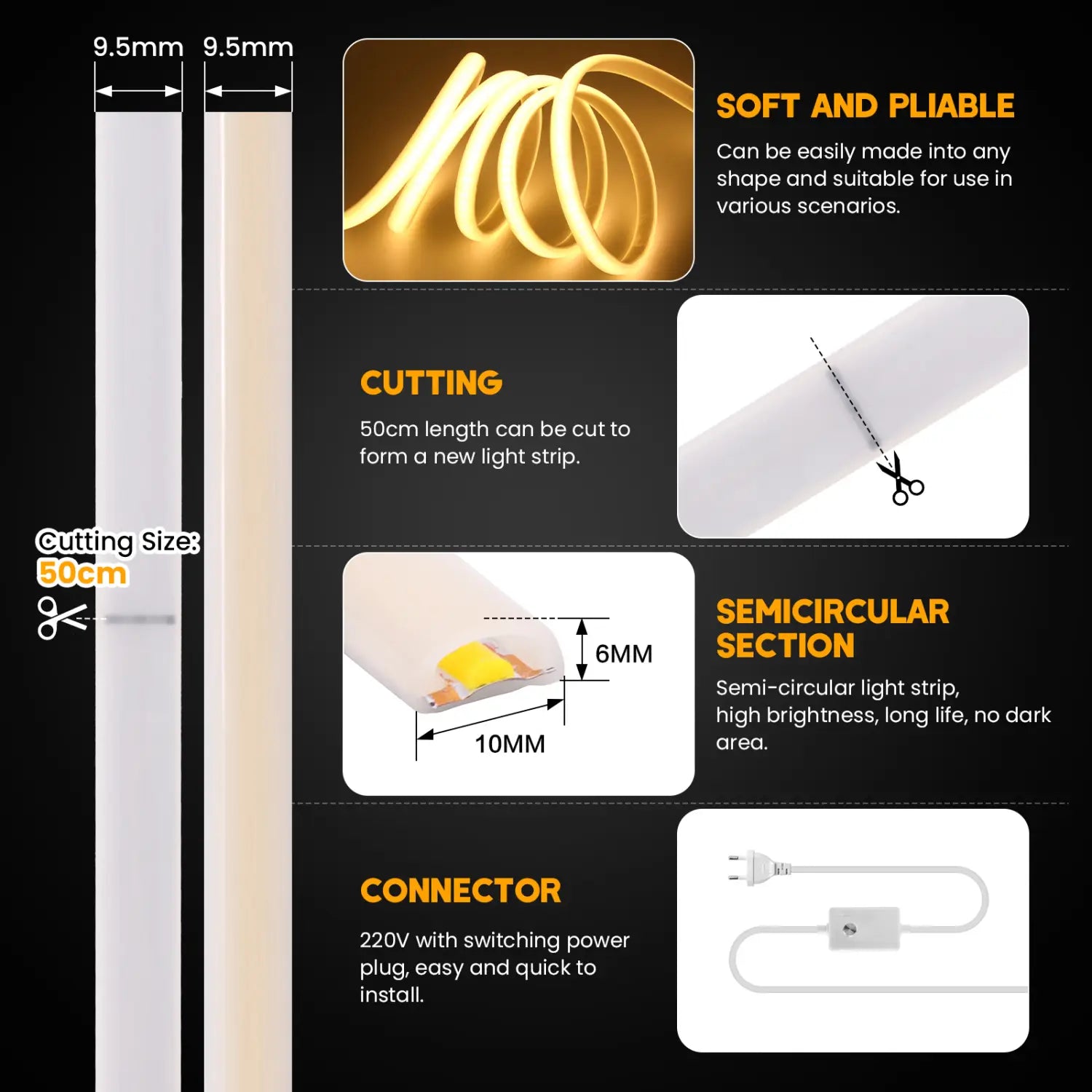220V Dimmable COB LED Neon Strip Light With Switch/Dimmer Plug Waterproof 288Leds/M High Quality Neon Strip Garden Home