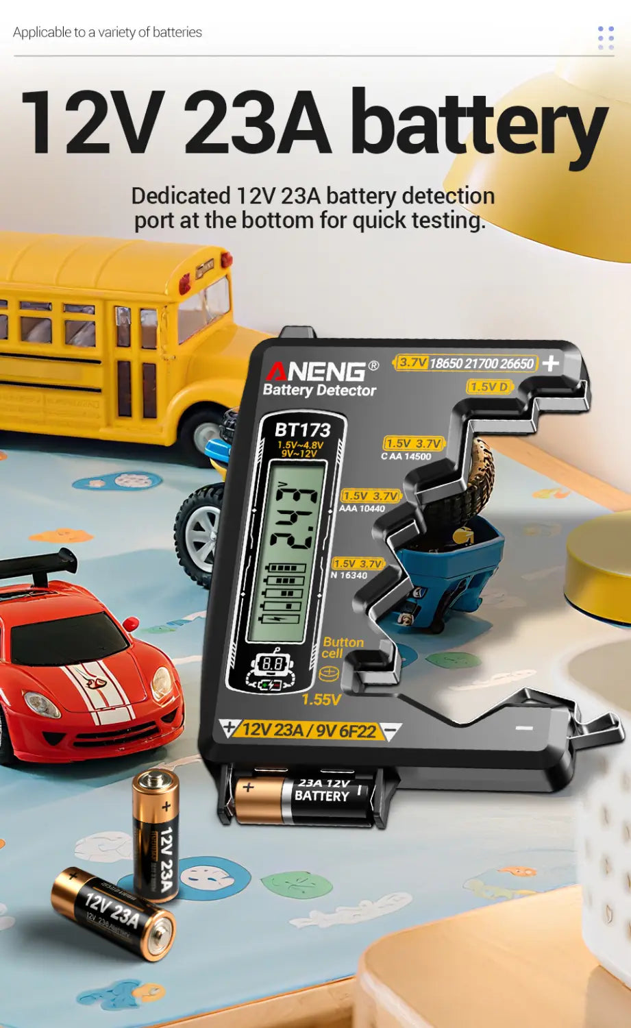 ANENG BT173 Battery Voltage Digital Display Tester Portable Universal High Precision 12V 23A/9V 6F22 Button Cell