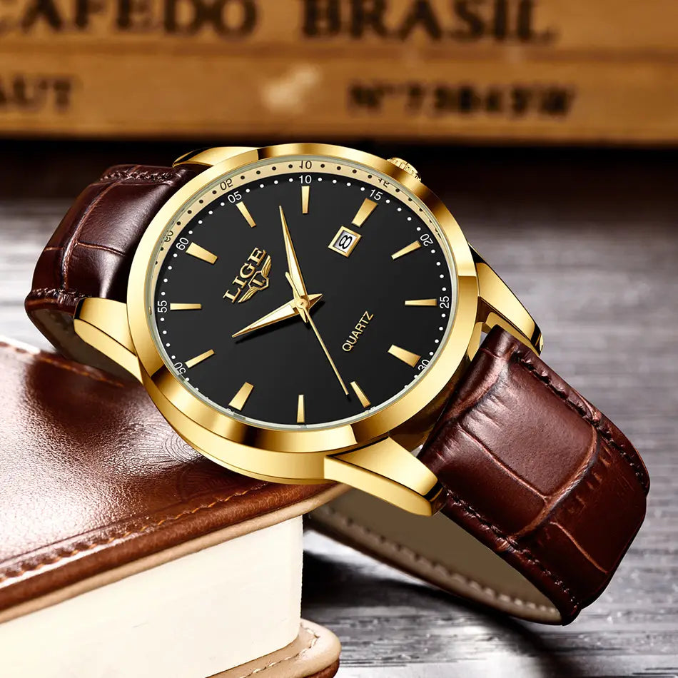 Montre LIGE Women Waterproof Leather Chronograph Watch