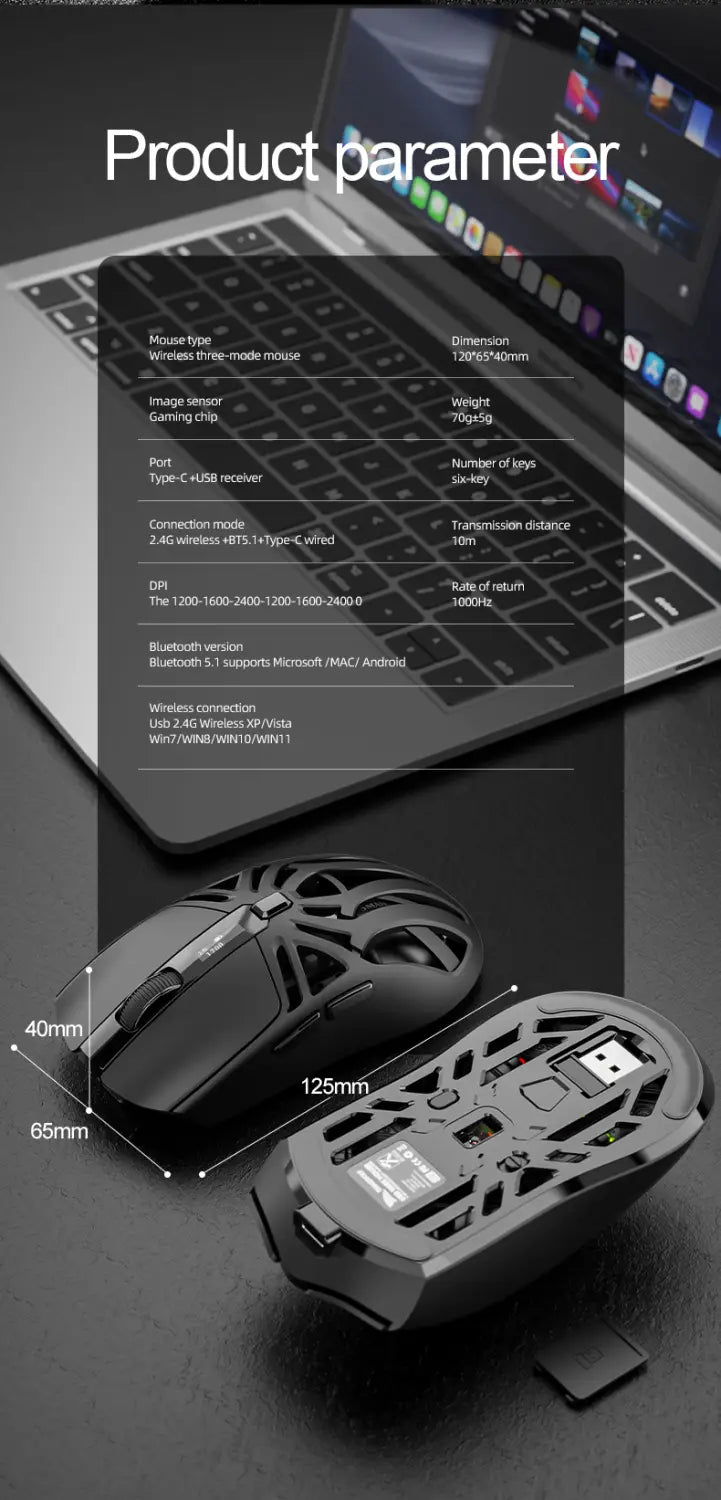 SmailWolf RS8 Bluetooth wireless 2.4g gaming mouse triple-mode lightweight e-sports gaming 1K return rate 10000DPI