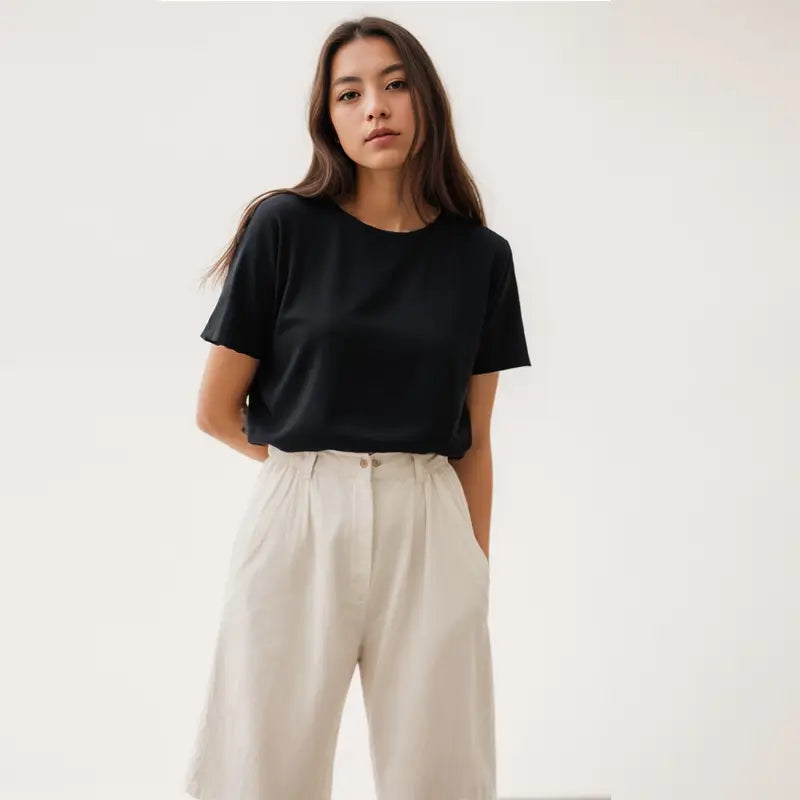 Cotton Short Sleeve Tops 220 Grams Heavy T-shirt Y2k Casual Comfortable Tee Shirt Black & White O-neck Woman Clothing