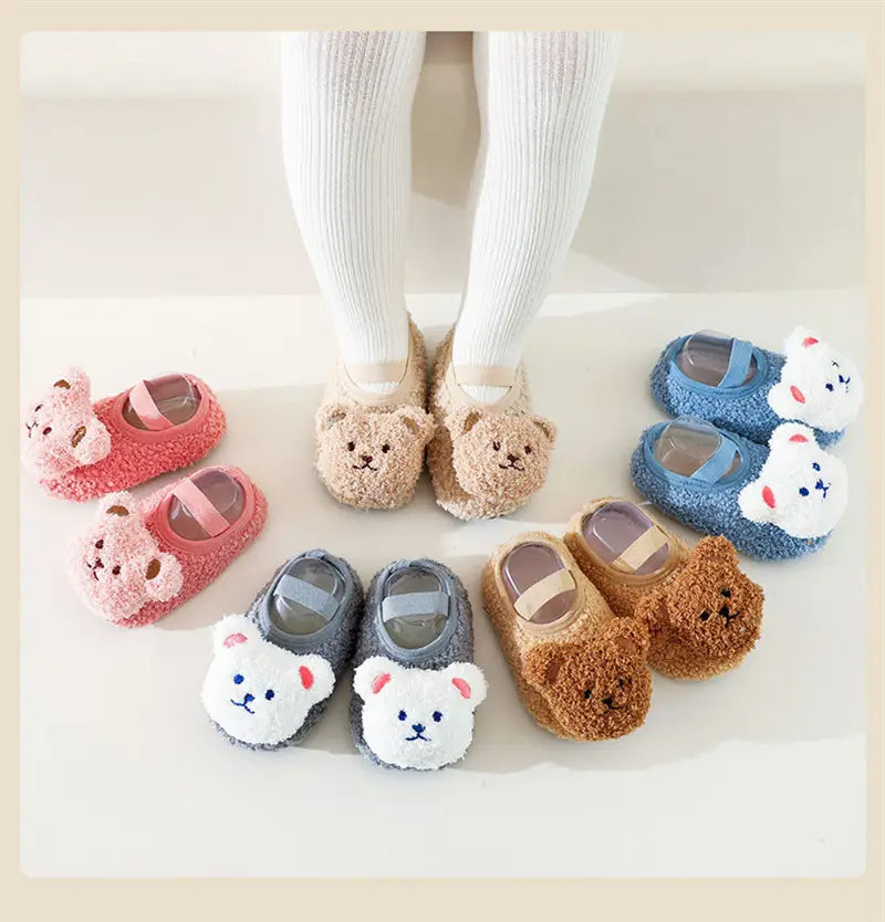 Beautiful Shoe’s Cartoon Bear Baby Shoes Winter Thick Warm Newborn Shoes Non-slip Soled Soft Plush Toddler Kids Boy