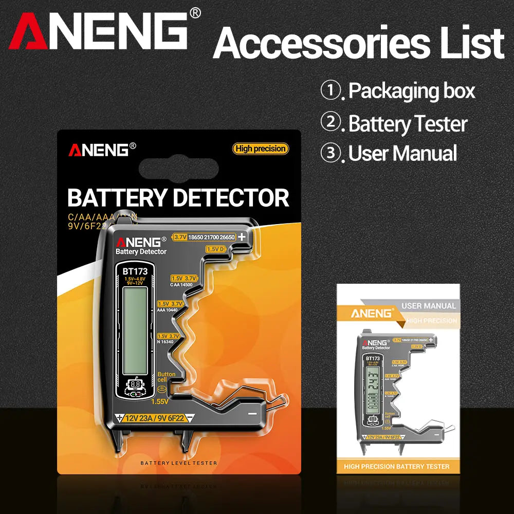ANENG BT173 Battery Voltage Digital Display Tester Portable Universal High Precision 12V 23A/9V 6F22 Button Cell
