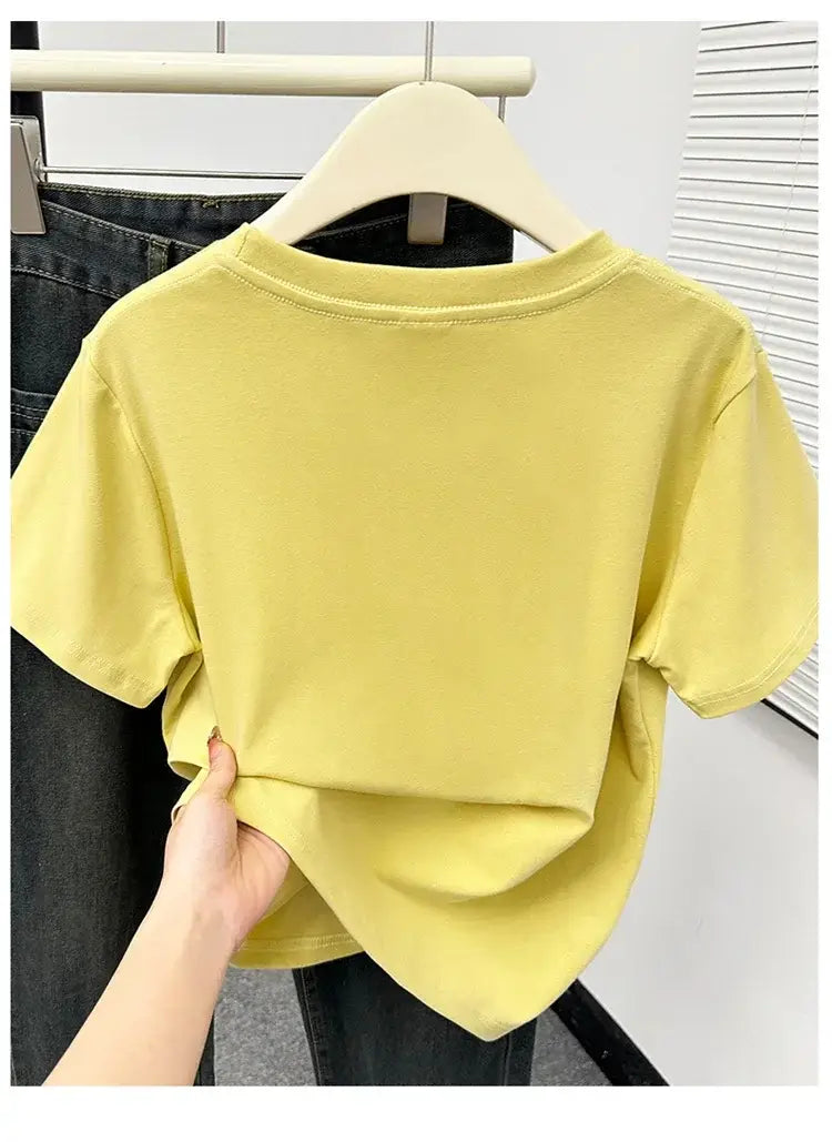 2026 Summer New High Quality Casual T Shirt Sexy Short Sleeved Sleeves Fashion Trend Solid Women Clothing Y2k Tops