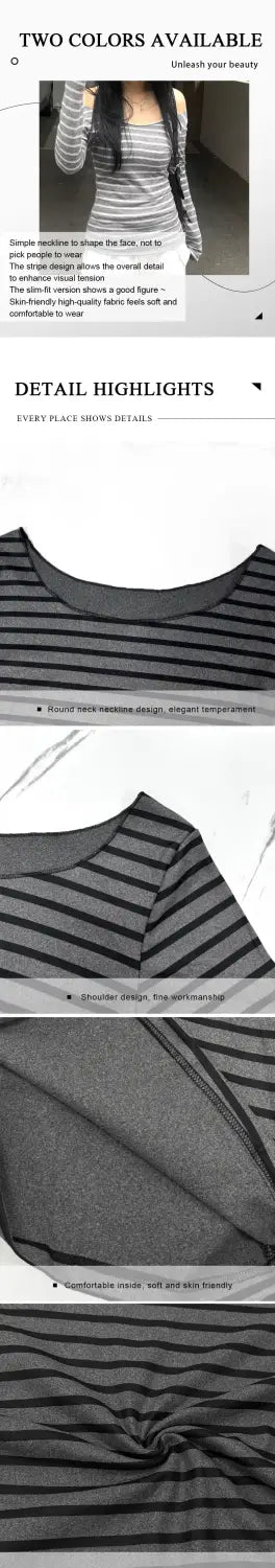 Spring Fall Women’s New Japanese Basic Models Slim Long-Sleeved Striped t-Shirt Strapless Korean Street Style y2k Thin