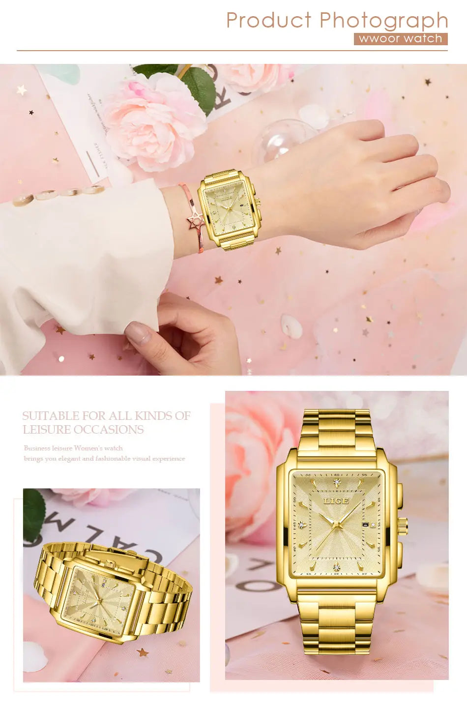Montre LIGE Luxury Waterproof Quartz Watch for Women Date Display