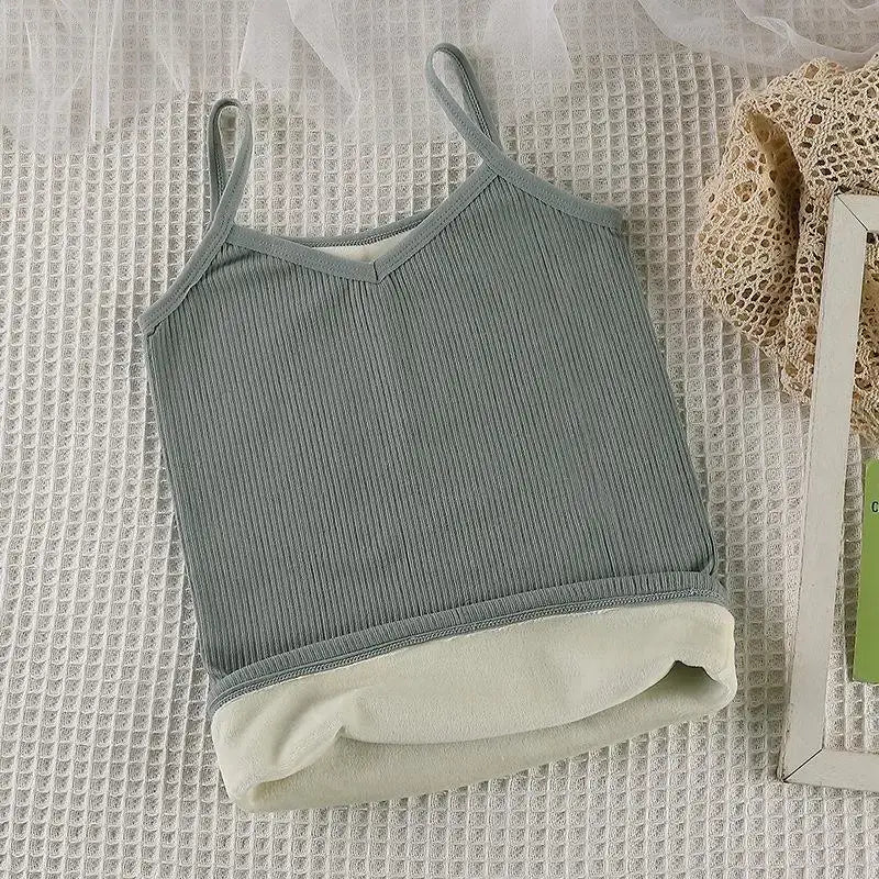 Women Winter Warm Underwear Solid Color Thermal Casual Nightwear Sexy Elasticity Female Thin Velvet T-shirt Sleeveless