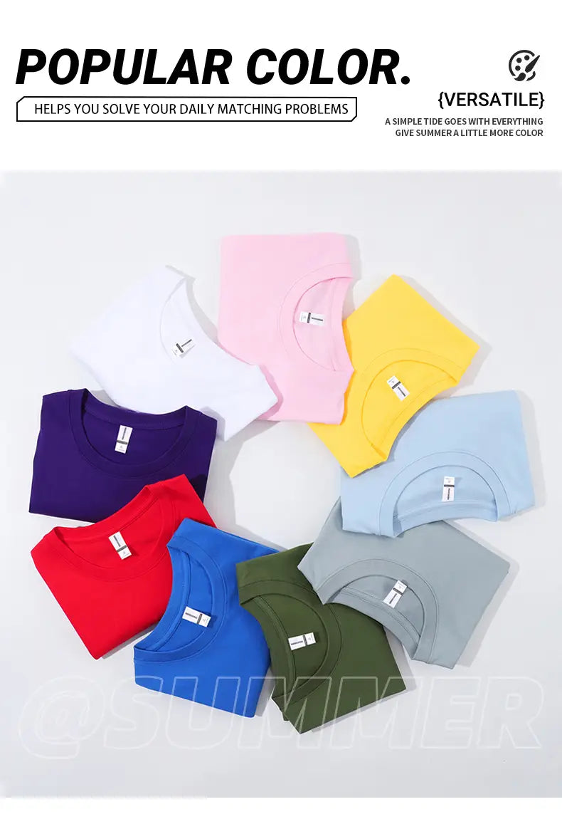 100% Cotton Solid Color T-Shirts Men Woman Short Sleeve Fashion Brand Trend Casual Soft Clothing Tees Breathable Summer