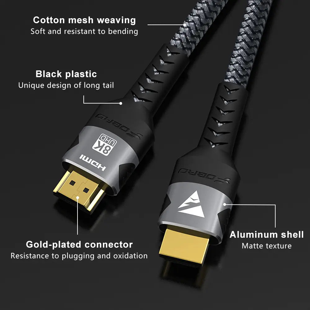 8K HDMI Cable 2.1 48Gbps High Speed HDMI Braided Cord-4K@120Hz 8K@60Hz DTS:X HDCP 2.2 & 2.3 HDR 10 for Compatible