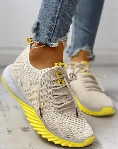 Beautiful Shoe’s Platform Sneakers Women Lace-up Vulcanize Shoes Designer Female Breathable Mesh Casual Sport Shoes