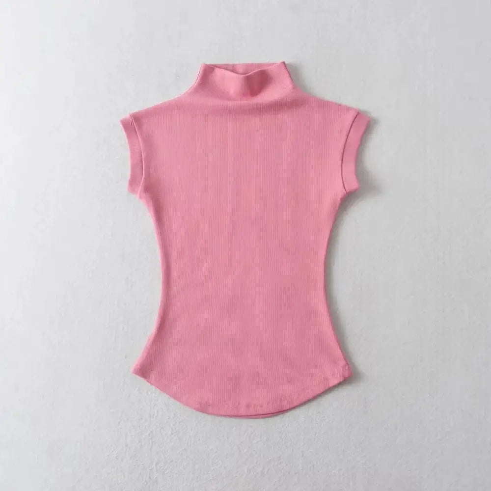 Women Summer Sexy Turtleneck Sleeveless T-Shirts Tops Solid Slim Fit Pullovers Causal Tees Shirts Female Streetwear