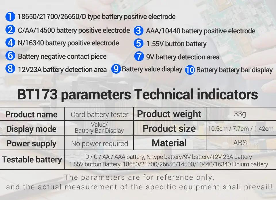 ANENG BT173 Battery Voltage Digital Display Tester Portable Universal High Precision 12V 23A/9V 6F22 Button Cell