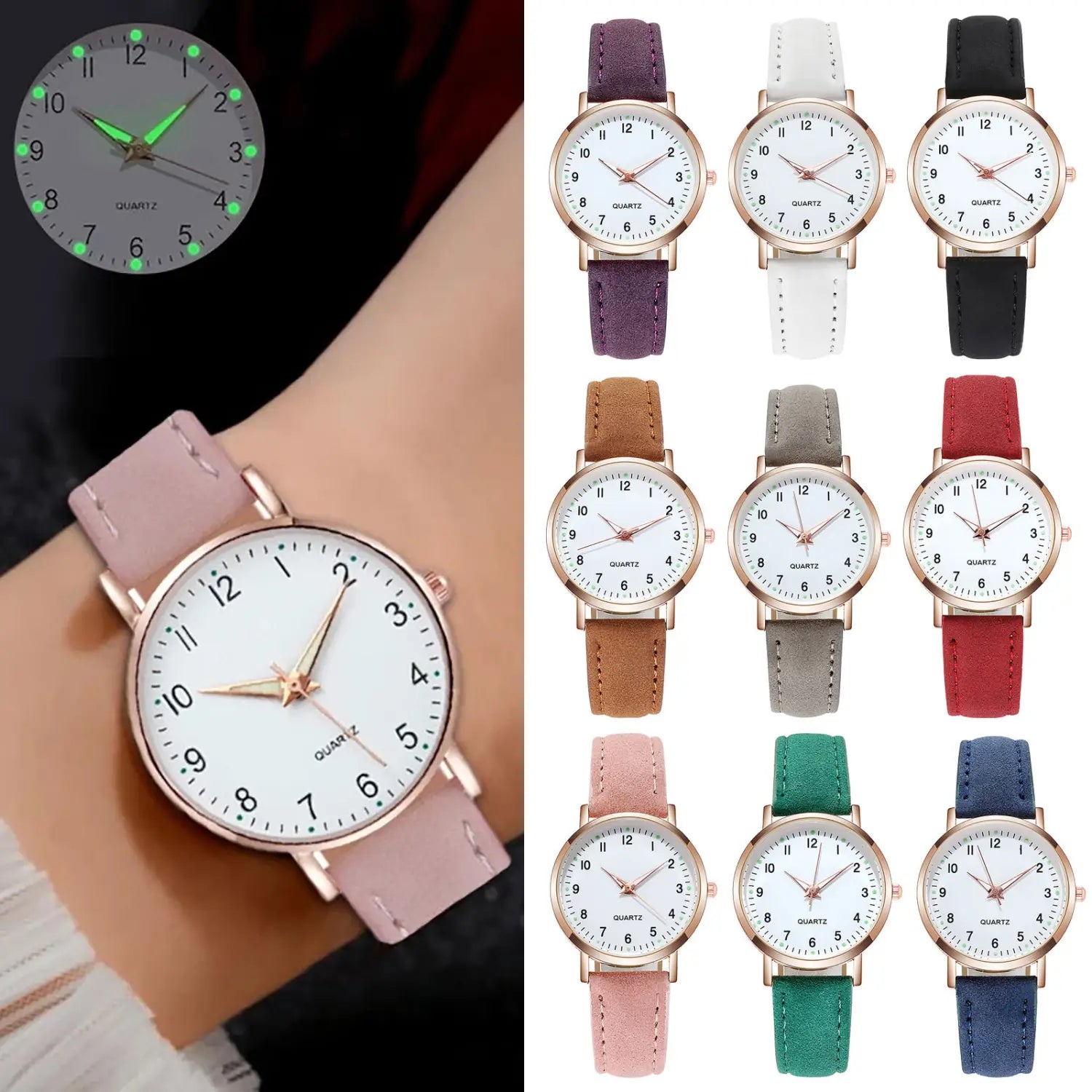 Montre Elegant Luminous Quartz Leather Watch for Women