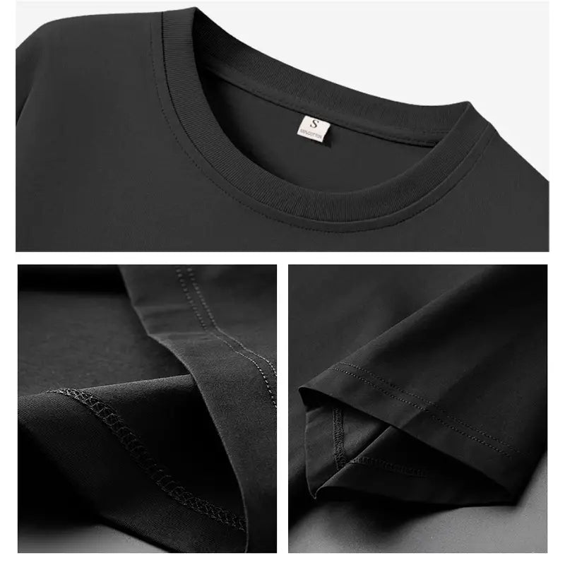 Cotton Short Sleeve Tops 220 Grams Heavy T-shirt Y2k Casual Comfortable Tee Shirt Black & White O-neck Woman Clothing