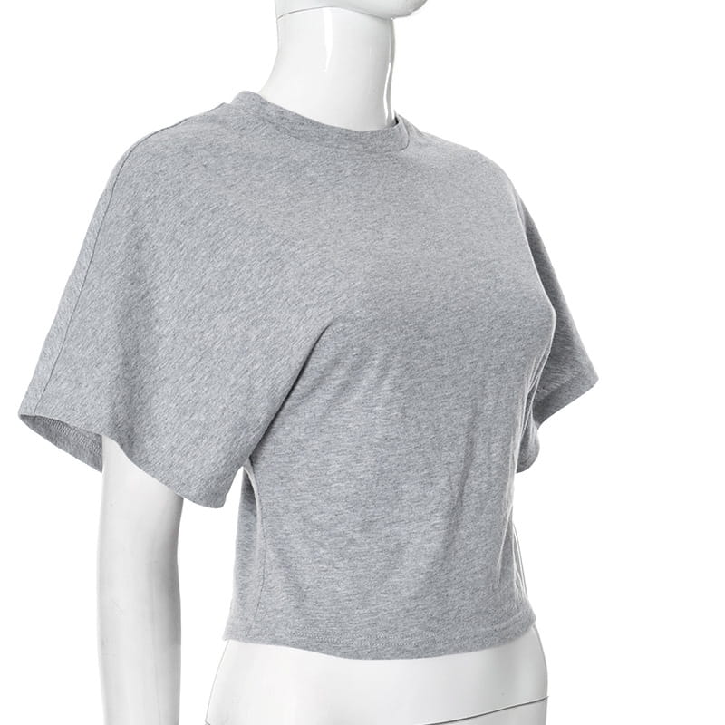 Gray Cropped T-shirt Women’s O-neck Corset Tops Fashion Casual Solid Streetwear Spring Summer Short Tee Shirts for Girls