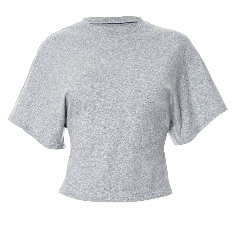 Gray Cropped T-shirt Women’s O-neck Corset Tops Fashion Casual Solid Streetwear Spring Summer Short Tee Shirts for Girls