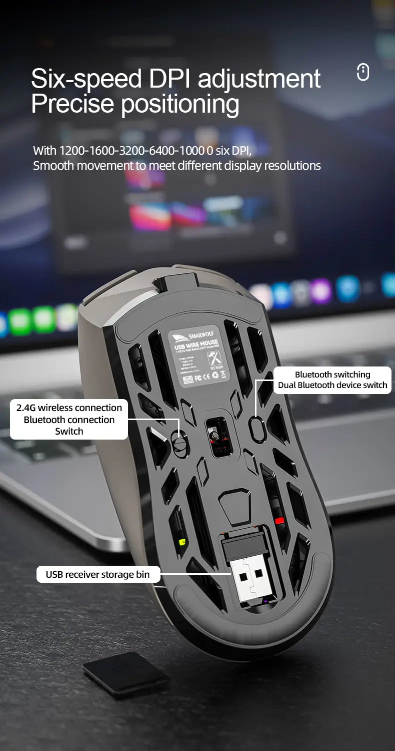 SmailWolf RS8 Bluetooth wireless 2.4g gaming mouse triple-mode lightweight e-sports gaming 1K return rate 10000DPI
