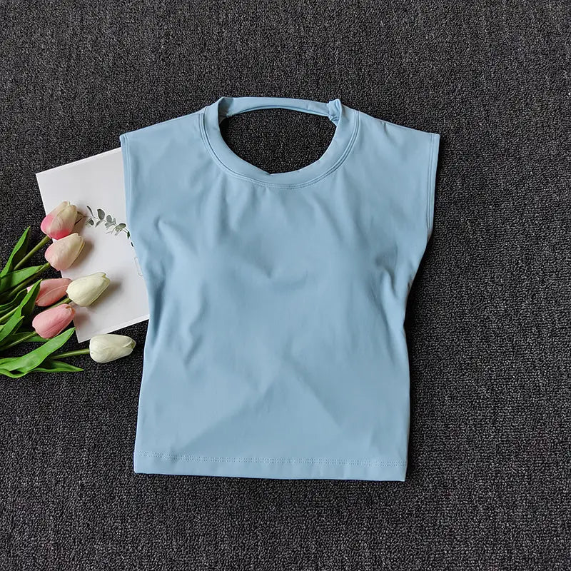 Sexy Short Yoga Top Backless Fixed Chest Pad Sports T-shirt Vest Women’s Tight Quick Drying Slimming Yoga Suit Top