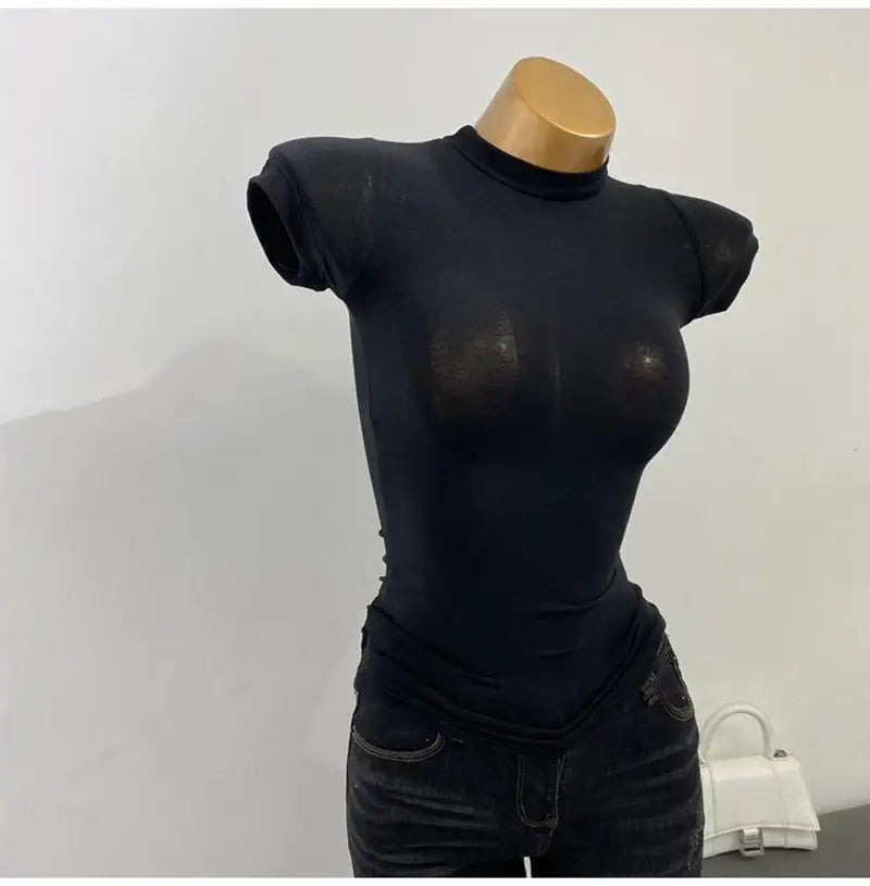 Women’s Slim Fit Turtleneck Ribbed Knit Crop Top Casual Basic Tight Knit Sexy Fitted Cropped T-Shirt