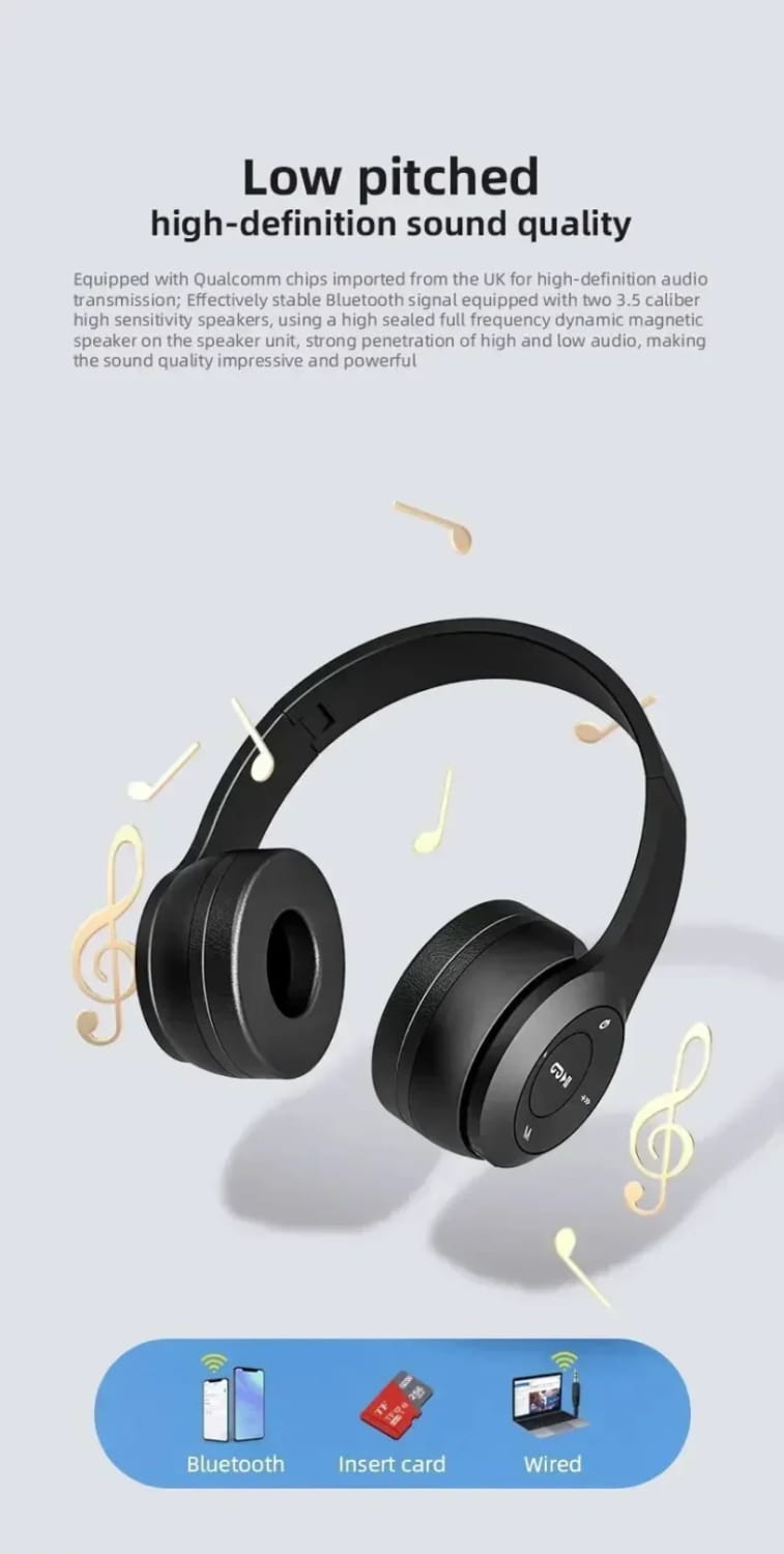 Multifunctional Portable Foldable Headmounted Wireless Bluetooth 5.0 Headset For Bluetooth connection TF Card Wired