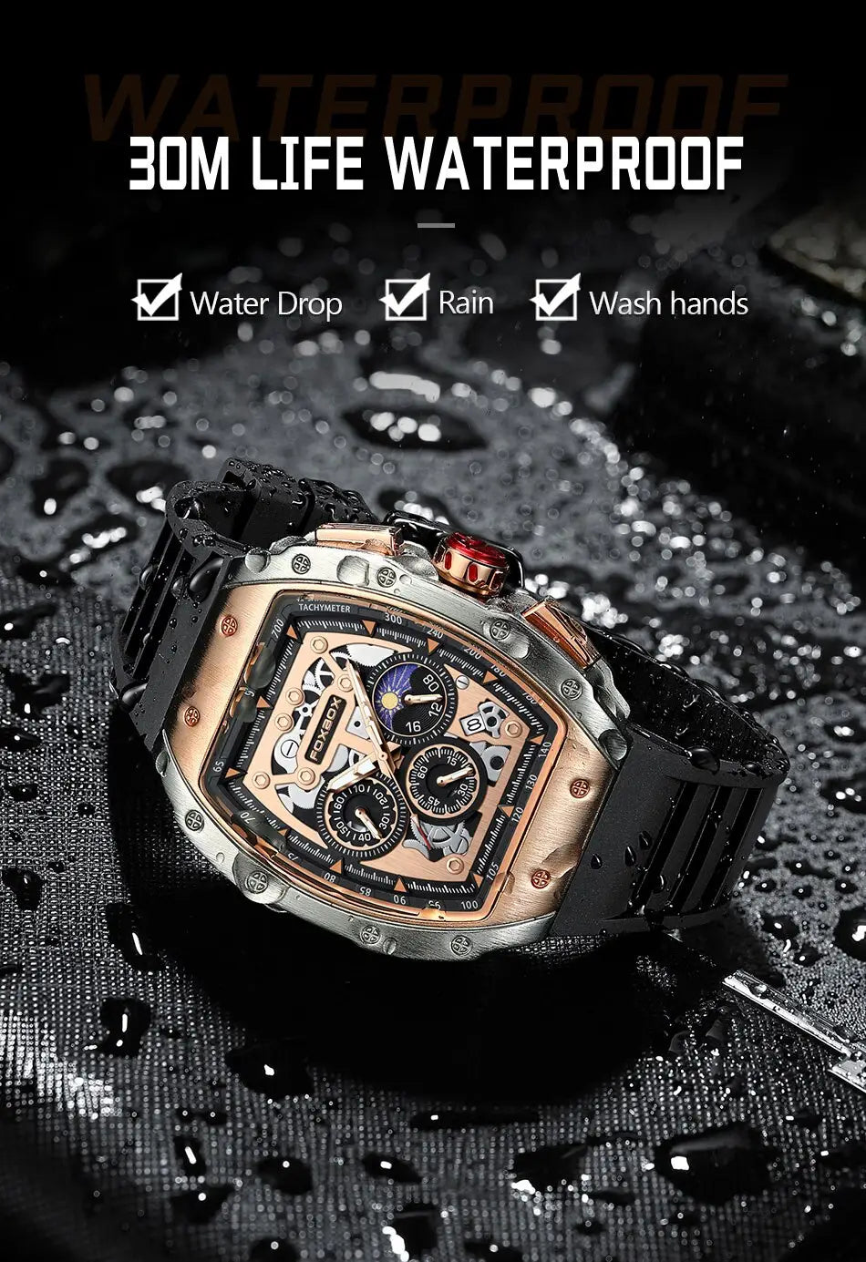 Montre Waterproof Luminous Quartz Sport Watch with Comfortable Silicone Band