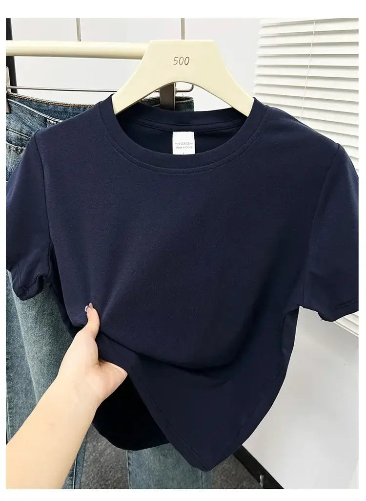 2026 Summer New High Quality Casual T Shirt Sexy Short Sleeved Sleeves Fashion Trend Solid Women Clothing Y2k Tops