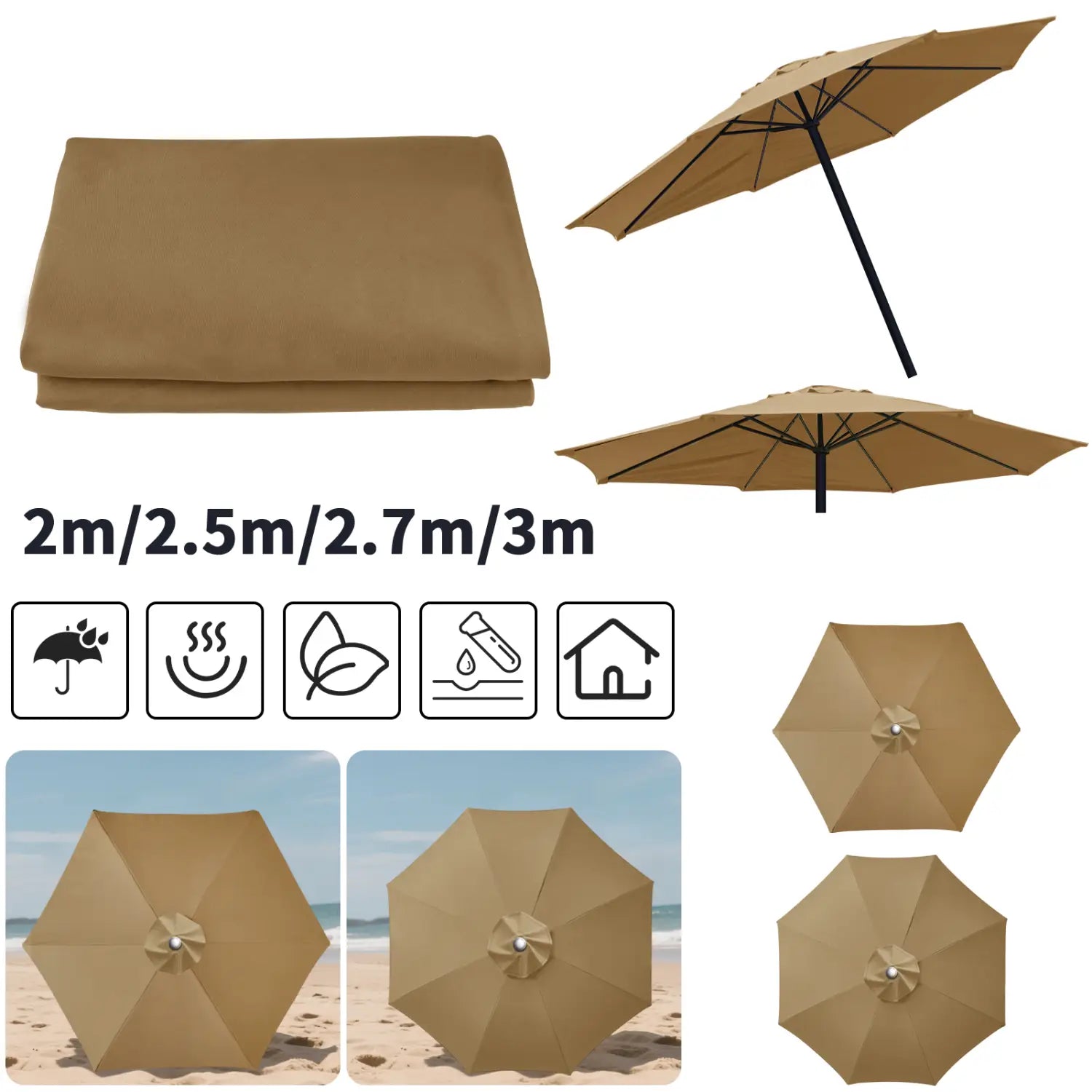 Replacement Parasol Canopy Universal Umbrella Replacement Cloth Garden Parasol Sunshade Cover for Garden Patio Yard